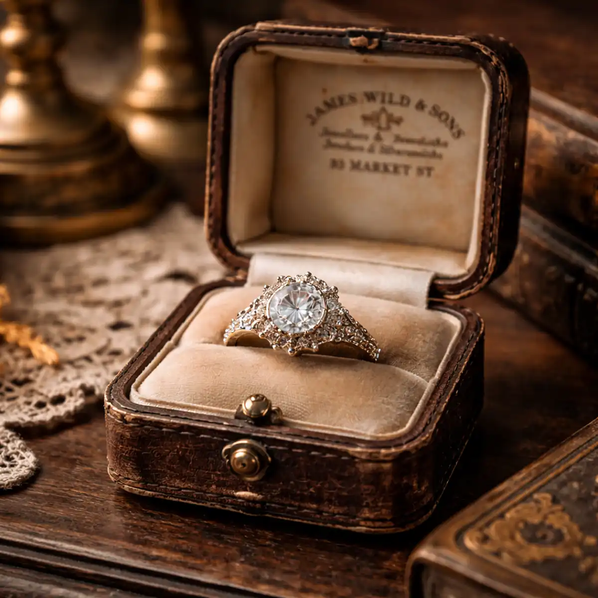 Antique engagement rings displaying wear patterns and craftsmanship details that distinguish genuine period pieces